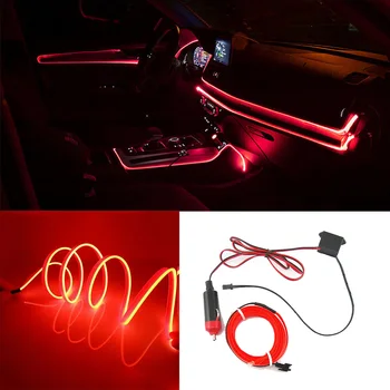 

2M Red EL-Wire Car Interior Fluorescent Light Neon Interior Atmosphere Cold Lamp Car Light Strip With Power Contactor And Driver