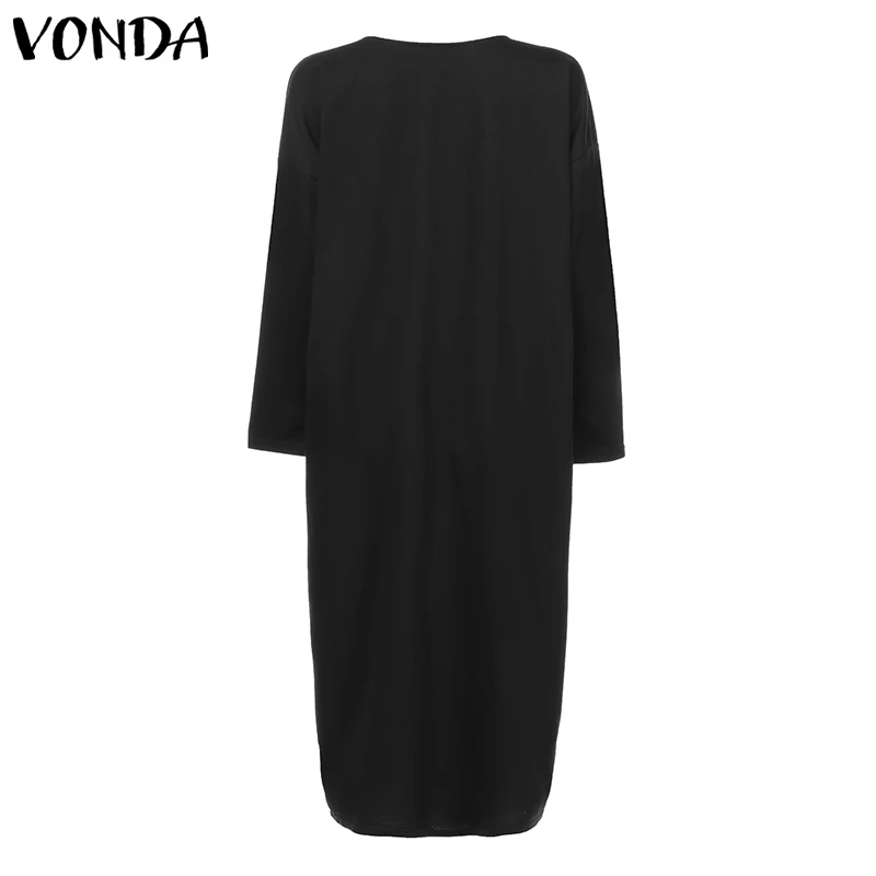 Платье-рубашка с длинным рукавом VONDA, женское повседневное одноцветное длинное платье, модное платье с круглым вырезом размера плюс, богемное вечернее платье