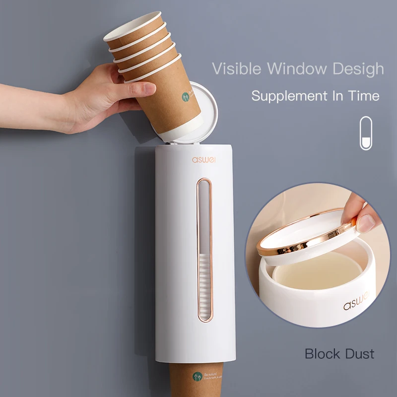 Cup Dispenser Holder Wall Mounted Automatic Disposable Cup Storage Rack Organizer Water Dispenser Holder