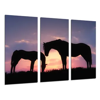 

Landscape Sunset Horses, photo print on wood, modern picture decorative 26529