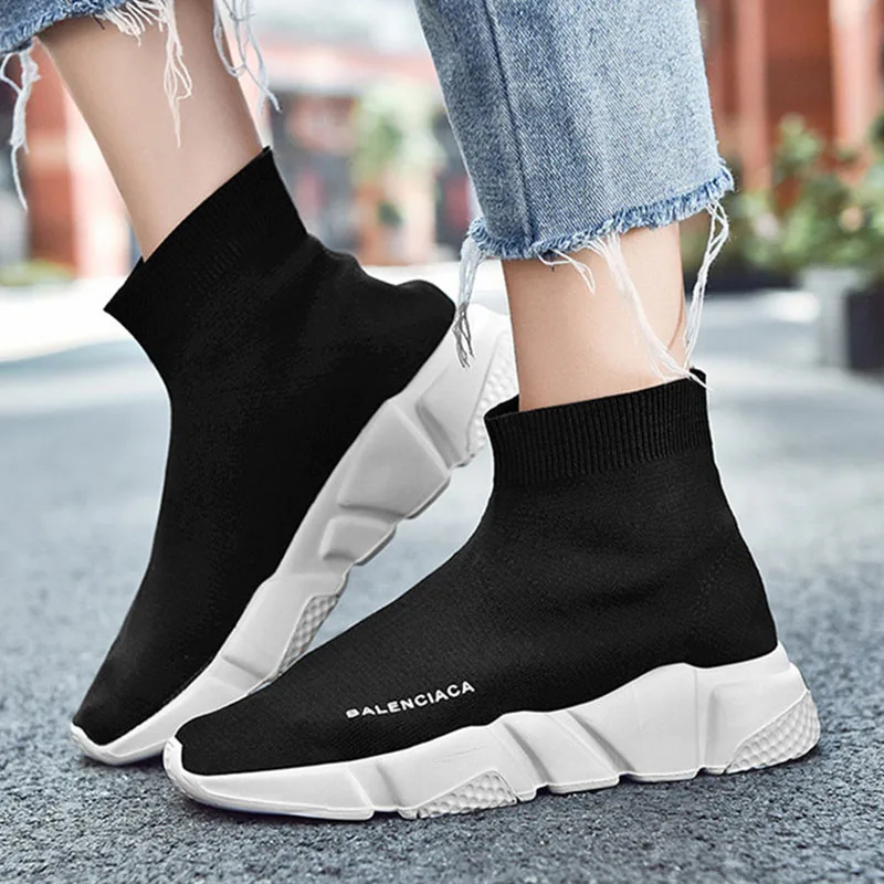 

Plus size women and men sneakers high top elasticity women flats 2019 slip on autumn spring casual platform shoes female VT365