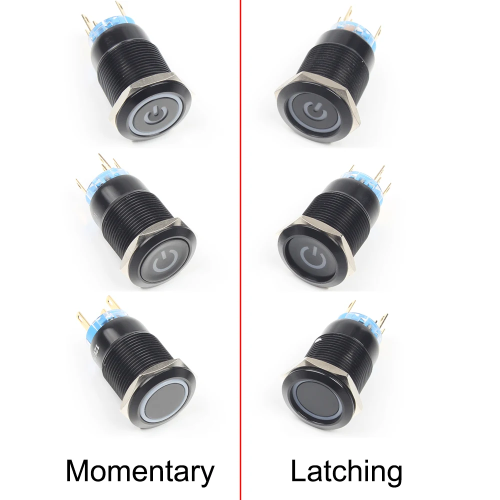 10x19 мм металлический алюминиевый черный корпус кнопка сброса/блокировки кнопочный переключатель со светодиодным индикатором питания лампа плоская кнопка мгновенный