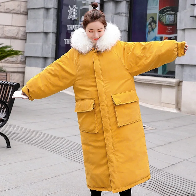 Женский хлопковый пуховик Длинная утепленная куртка выше колена из