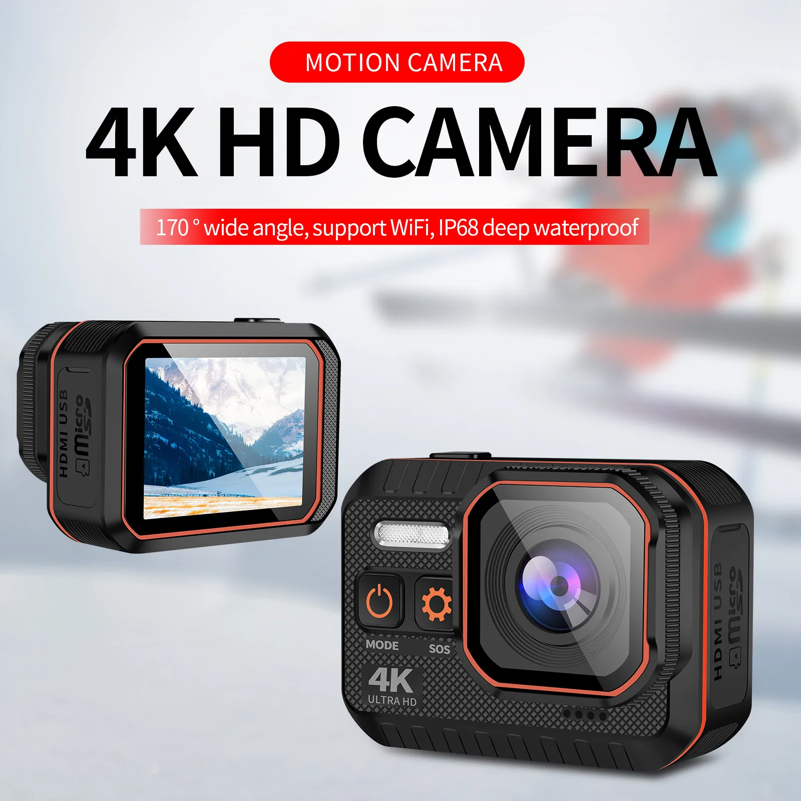Бесплатная доставка водонепроницаемая Экшн-камера HD 4K для спорта на открытом