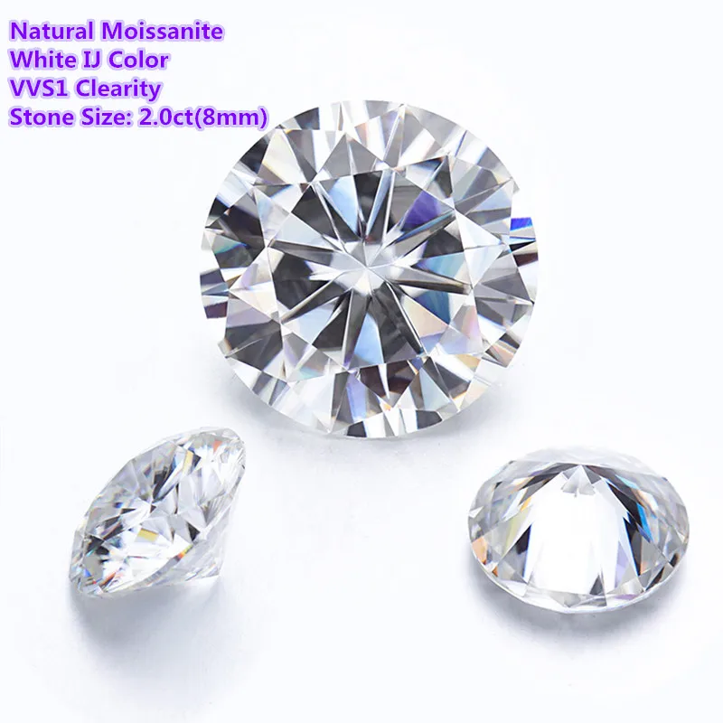 Moissanite Свободный Камень IJ цвет 2.0ct(8 мм) круглые бриллиантовые кольца серьги