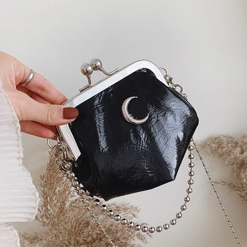 

Small Shiny Clip Bags For Women Mini Chain Women Shoulder Bag Moon Design Female Messenger Bag Solid Shell Ladies Hand Bags 2020