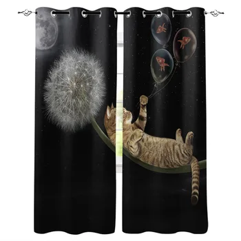 

Dandelion Cat Window Treatments Curtains Valance Living Room Fabric Indoor Kids Curtain Panels With Grommets Window Treatment