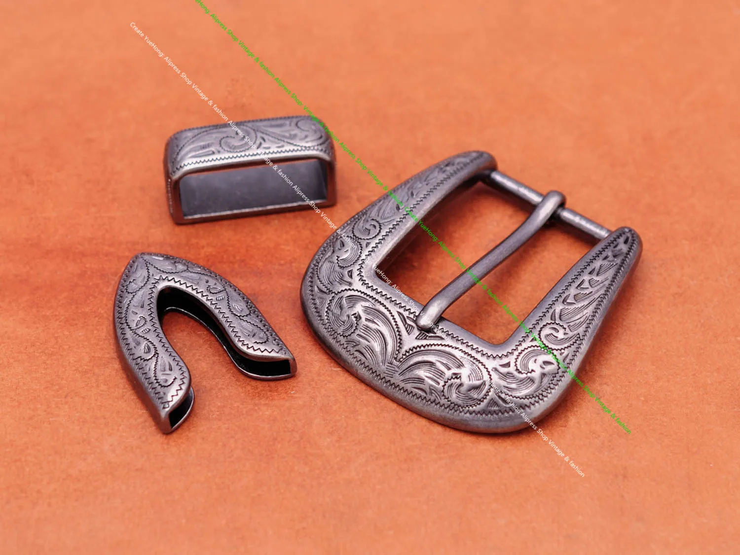 30mm Vintage Silber Western Cowboy Rodeo Floral geschnitzt Jeans Bekleidung Ledergürtel Leathercraft 3PCS Set Schnalle Ersatz – Detail 3