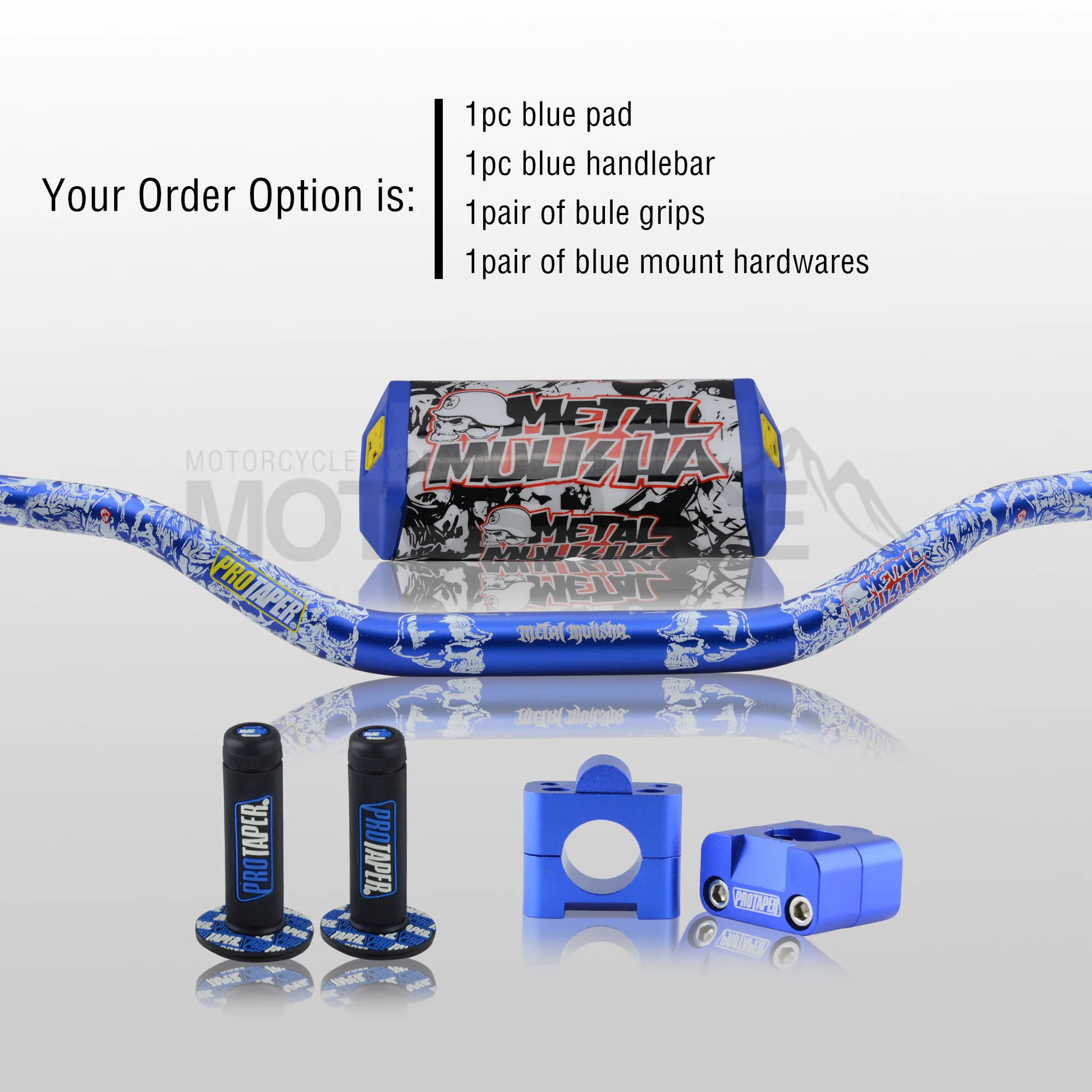 Blue Full Kit Руль для Pro Taper Pack Bar 1-1/" Mulisha ручка бар колодки Захваты Pit Pro Гонки Грязь велосипед ямы мотоцикл с адаптер cnc - Цвет: Blue Full Kit