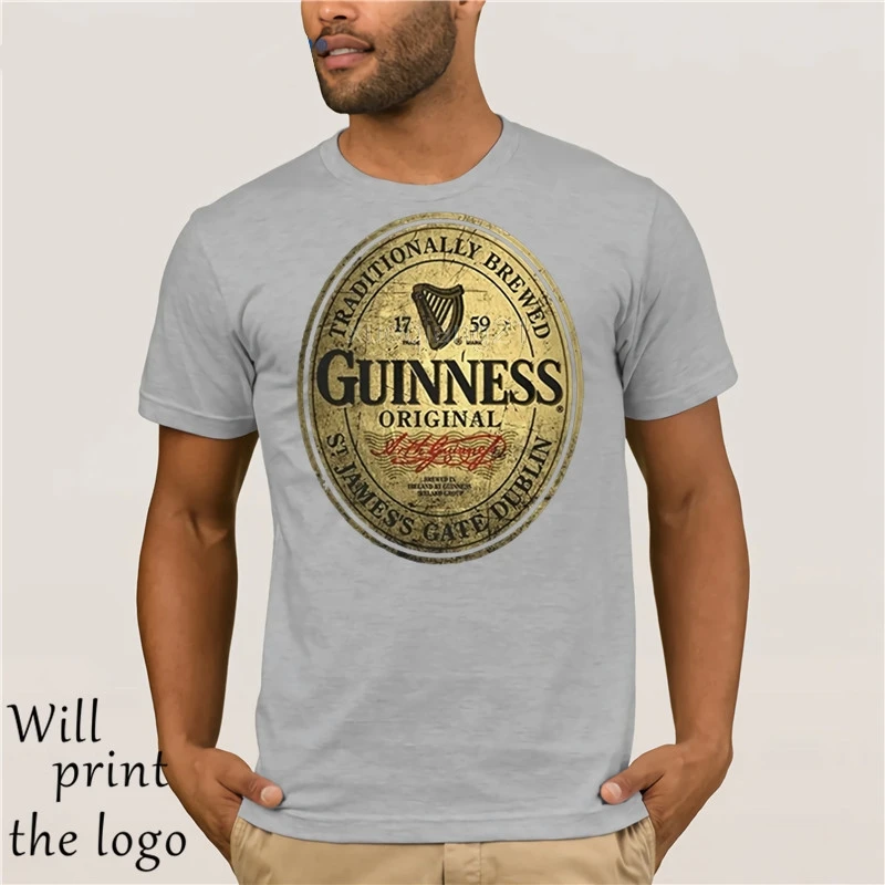 Горячая цена забавная футболка Guinness label винтажная Мужская модная футболка - Цвет: light grey