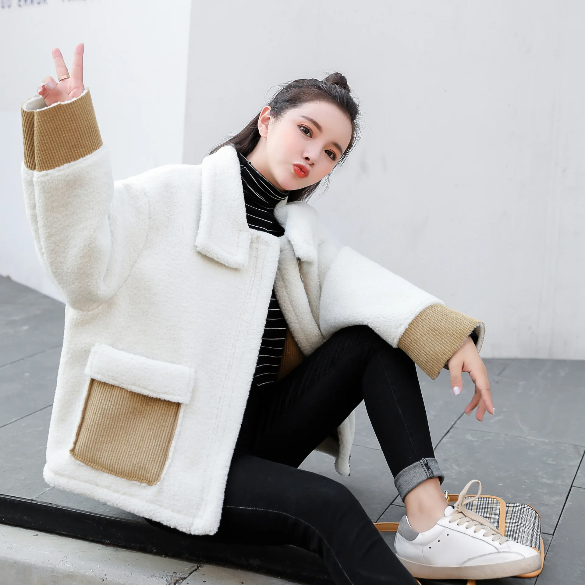 

Photo Shoot Lambs Wool Coat Women's Short 2019 Autumn And Winter New Style Korean-style Loose-Fit Graceful Thick Berber Fleece