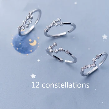 

12 Zodiac Sign Constellation Rings CZ Opening Fashion Jewelry Pure Silver Color Finger Ring Women Best Birthday Gift Wedding