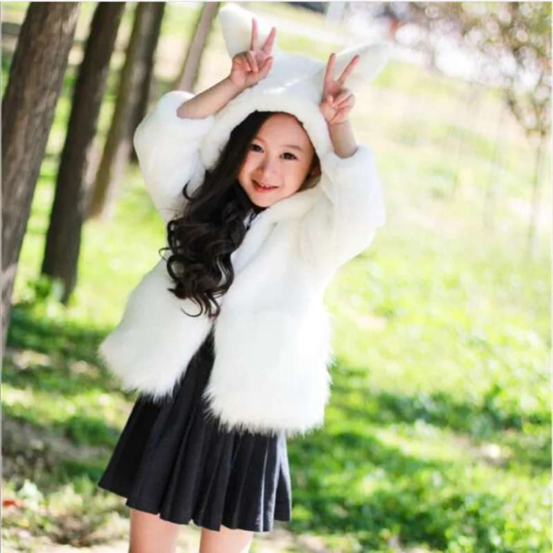 Winter New Children's Cotton Faux Fur Coat Korean Boys And Girls Baby Rabbit Ears Hooded Imitation Long Overcoat | Детская одежда и