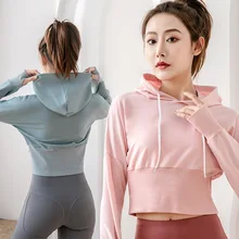 Женский теннисный тренировочный спортивный топ с капюшоном для бега йоги с длинным рукавом