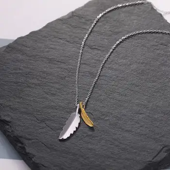 

Gold Leaves Necklaces & Pendants Real 925 Sterling Silver Necklace For Women Fashion Chain Fine Jewelry Gift Designer 925-94