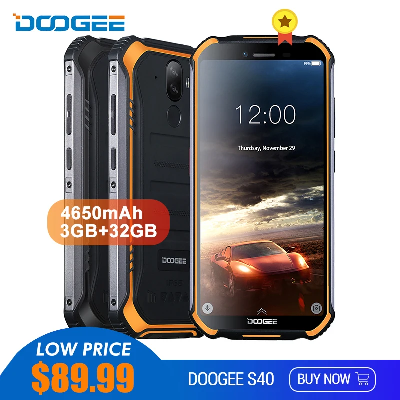 

DOOGEE S40 IP68/IP69K 4G Rugged Mobile Phone 5.5inch Display 4650mAh MT6739 Quad Core 3GB RAM 32GB ROM Android 9.0 8.0MP Mobile