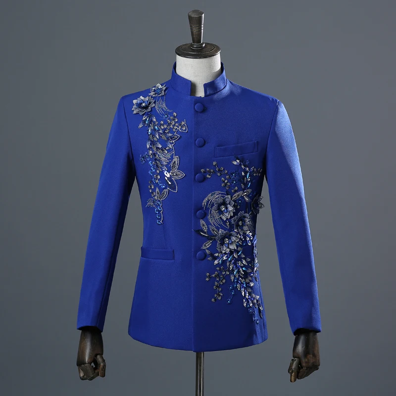Модный повседневный мужской ретро комплект из 2 предметов(пальто+ брюки), трендовый китайский стиль, многоцветный двусторонний инкрустированный цветочный костюм-туника