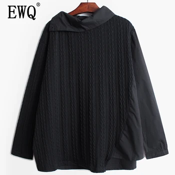

[EWQ] 2020 Spring Autumn New Hit Color Patchwork Full Sleeve Turtleneck Wild Loose Elegant High Street Women's Sweater TU058