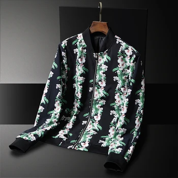 

New Stand Collar Mens Jackets High Quality Flower Printing Spring And Autumn Mens Jackets And Coats Slim Fit Man Coats 5XL