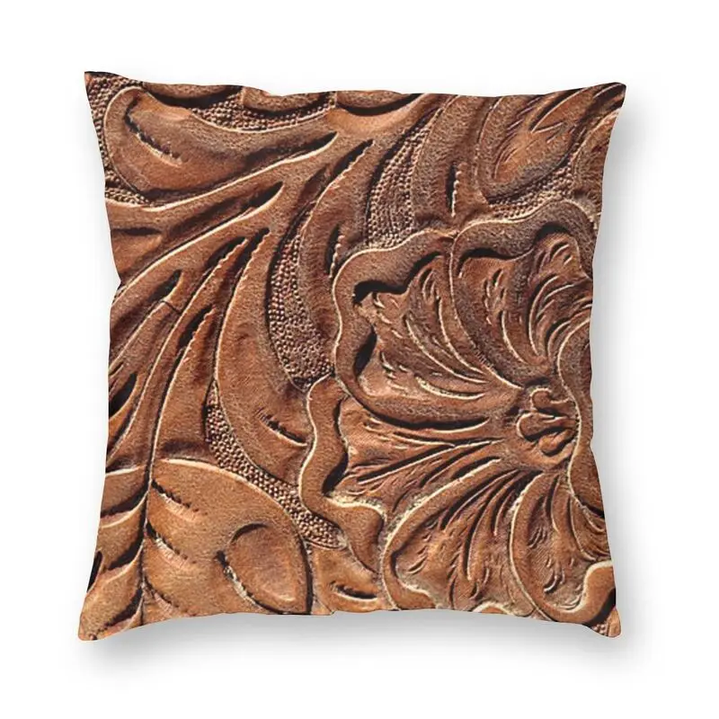 

Soft Worn Tooled Leather Pattern Throw Pillow Case Decoration Custom Floral Textures Cushion Cover 40x40 Pillowcover for Sofa