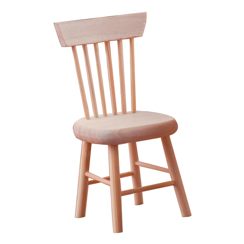 1/12 Miniatures Handmade Unpainted Dining Chair Scene Decoration Photo Props
