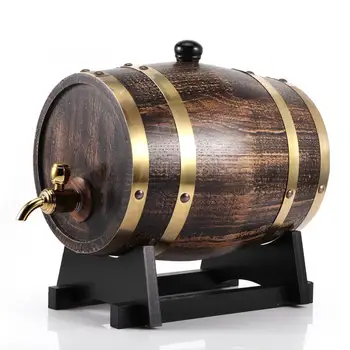 

3L Retro Style Oak Wood Red Wine Brandy Whisky Barrel Keg Bucket Container with Faucet Metal Drinking Straw Wood Wine Barrel