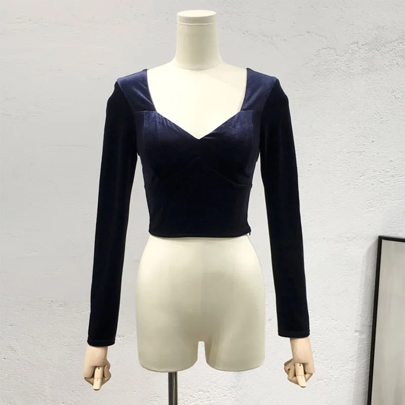 Fashion Womens Long Sleeve Elegance Square Neck Solid Tops Blouse Autumn Ladies Long Tight Bottom Shirt Pullover
