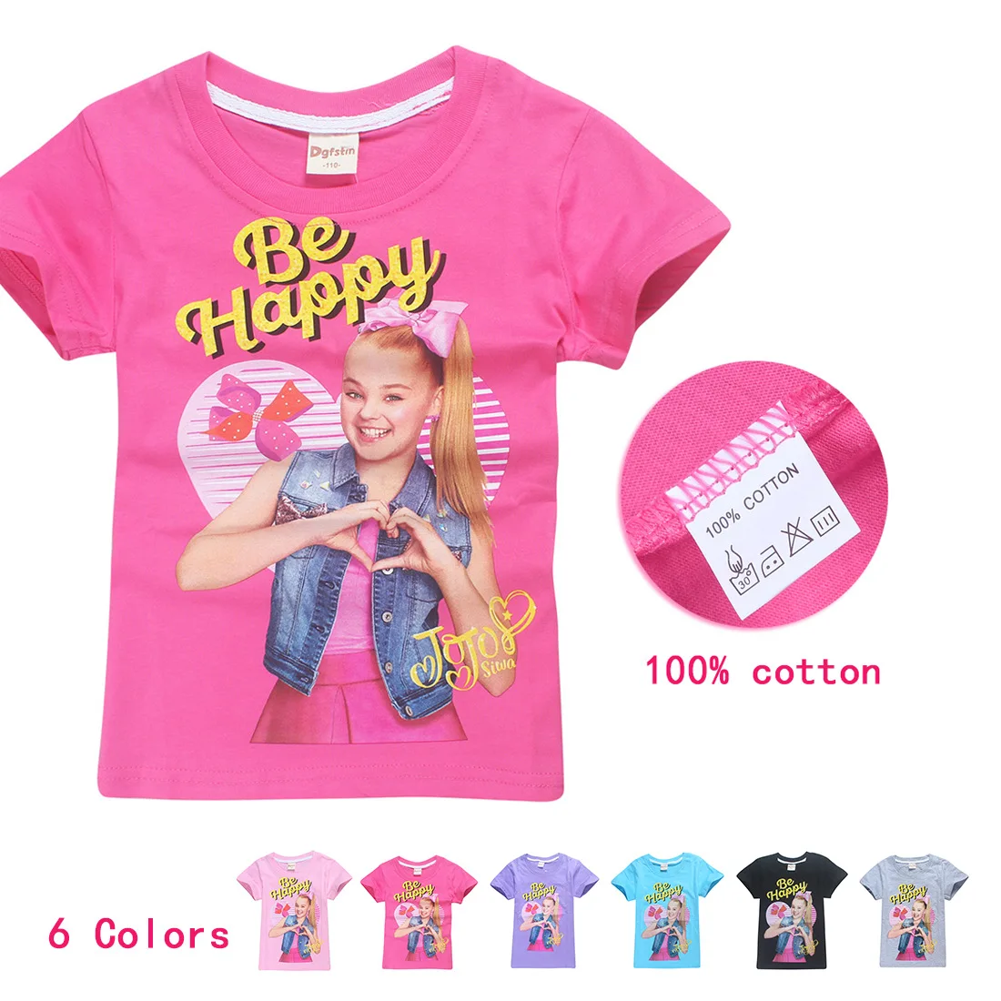 Летние модные футболки Jojo Siwa/футболка с короткими рукавами для больших девочек Подростковая мягкая хлопковая одежда с героями мультфильмов детская одежда для девочек