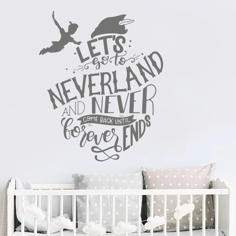 Питер Пэн позволяет перейти в Neverland Цитата Наклейка на стену детская комната вдохновляющие Tinkerbell настенные наклейки детские для комнаты Виниловые Искусство LW242