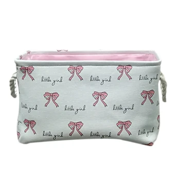 

New Pink Laundry Basket Organizer For Dirty Clothes Cotton Ballet Girl Bow Print Toys Organizer Home Storage Organization