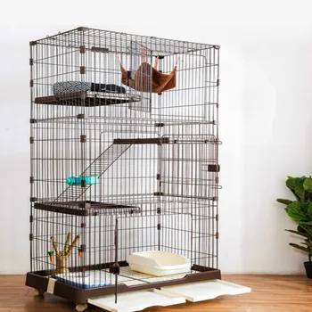 

Cat Cage Super Large Free Space Villa Indoor Home Cattery 3-Layer Tape Toilet Cat Pet Supplies Small