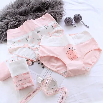 

Cartoon Strawberry Printing Pattern Menstrual Panties For Women High-rise Underwear Soft Cotton Women's Cotton Briefs Lingerie