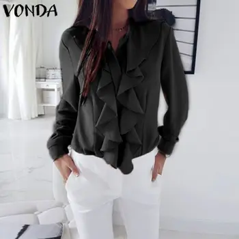 

Office Ladies Shirts Women Blouse Plus Size VONDA 2020 Summer Tunic Female Long Sleeve Ruffle Tops And Blouse Casual Blusa S-5XL