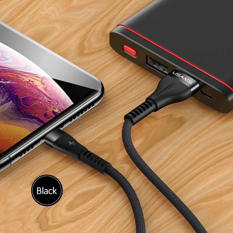 USAMS кабель для iPhone 6 кабель USB шнуры 2A Быстрая зарядка кабель для передачи данных Реверсивный USB кабель для зарядного устройства для iPhone XS X 8 7 6 6s 5s se - Цвет: Black