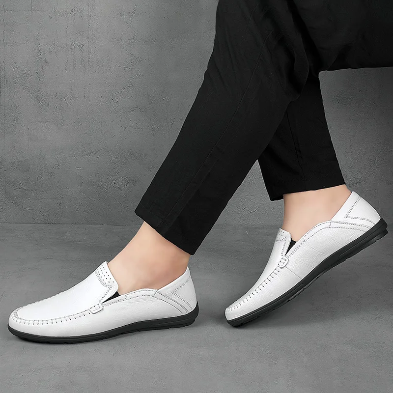 Men Casual Shoes outdoor Luxury Brand Genuine Leather Mens fashion Loafers Moccasins Comfy Breathable Slip on Driving Shoes a4