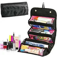 Portable Roll-Up Cosmetic Bag Large Capacity Makeup Brushes Bag Foldable Travel Cosmetic Case Roll Up Beauty Toiletry Bag