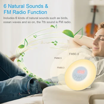

Wake Up Light Clock LED Alarm Clocks Digital FM Radio Table Nature Sounds Clocks with Snooze Function Touch Control Desk Clock
