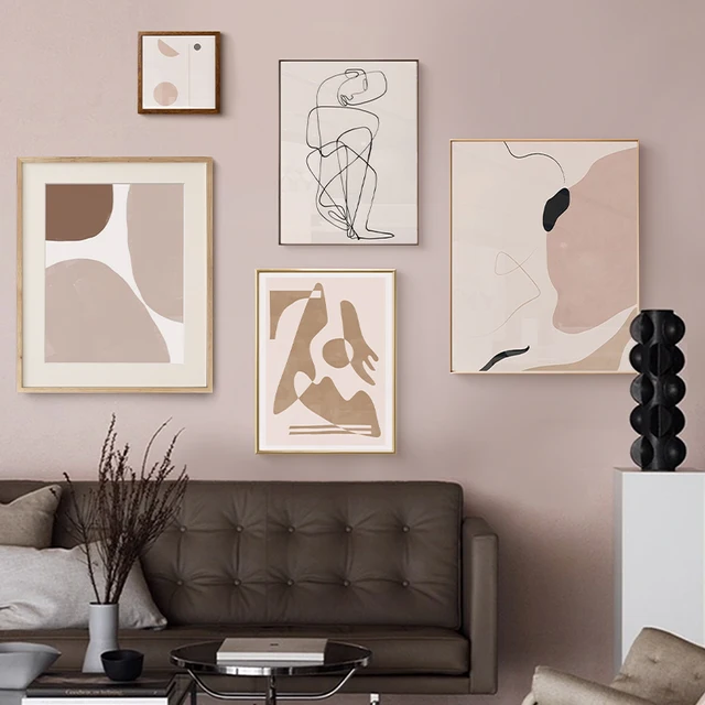 Pink series of abstract figures and color block decorative painting combinations