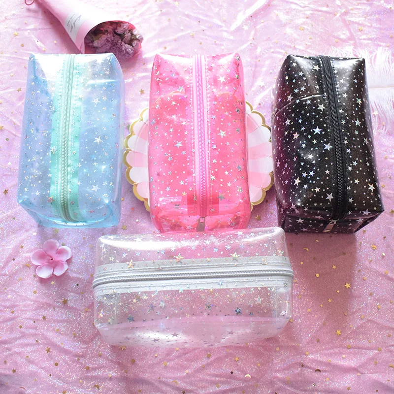 

Waterproof Transparent Cosmetic Bags Cute Glitter Storage Pouch Makeup Organizer Clear PVC Beauty Case Zipper Toiletry Bags