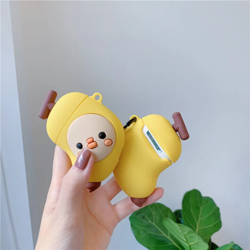 Силиконовый чехол для наушников с 3D милым рисунком банана для Apple AirPods 1 2, чехол для наушников Air pods 2 с брелком