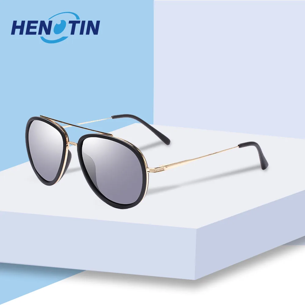 

HENOTIN Men Women Round Vintage Polarized Sunglasses Metal Full Rim Double Bridge Shades with Spring Hinge Polarized Lenses
