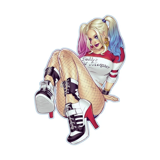 SUICID SQUAD Harley Quinn  N° 4 bas résille sticker 6.5x4.5 cm 