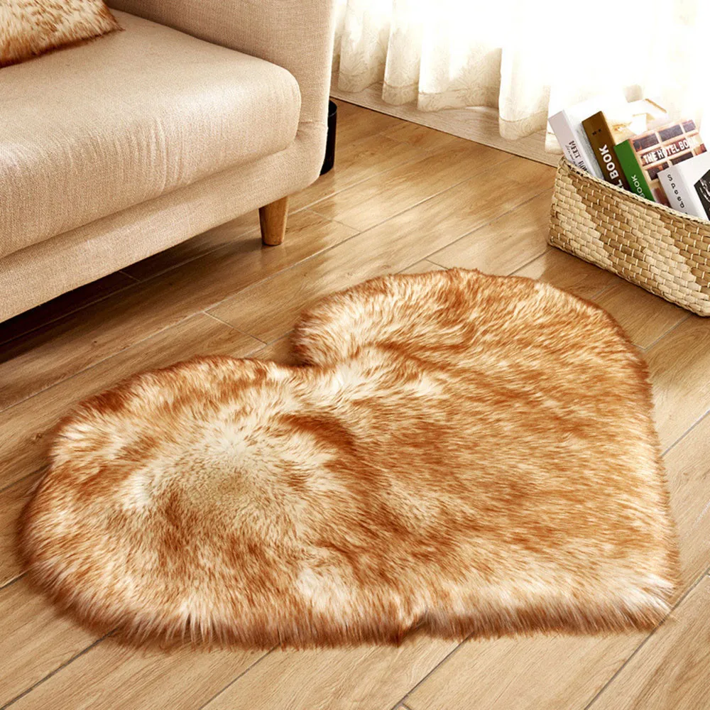 Heart Shaped Fluffy Rug Shaggy Floor Mat Soft Faux Fur Home Bedroom Hairy Carpet Comfortable Shaggy Fluffy Carpet Anti-Skid Rug