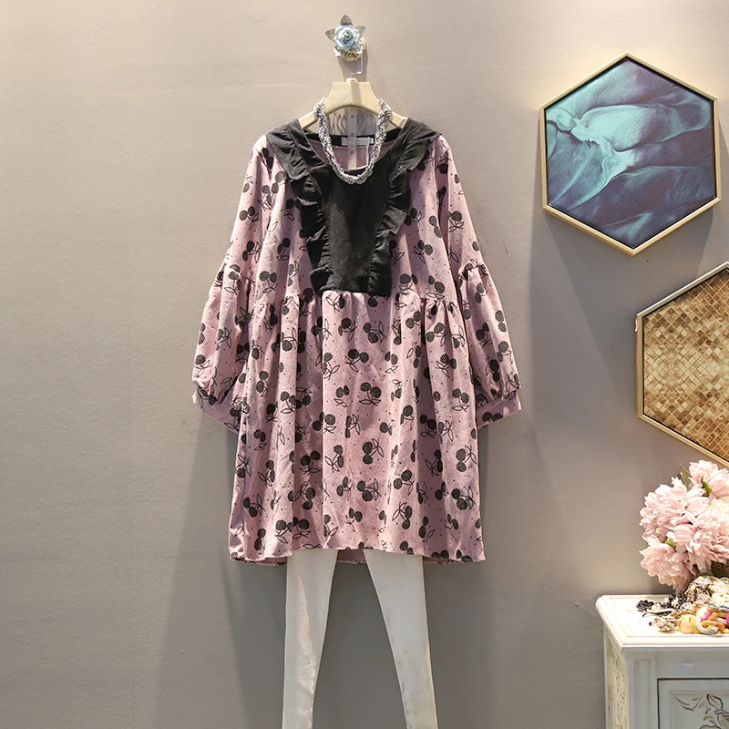 

[EWQ] 2019 Spring Autumn High Quality Round Collar Long Sleeve Print Patchwork Pullovers Vintage Dress Women AH48501.5XL