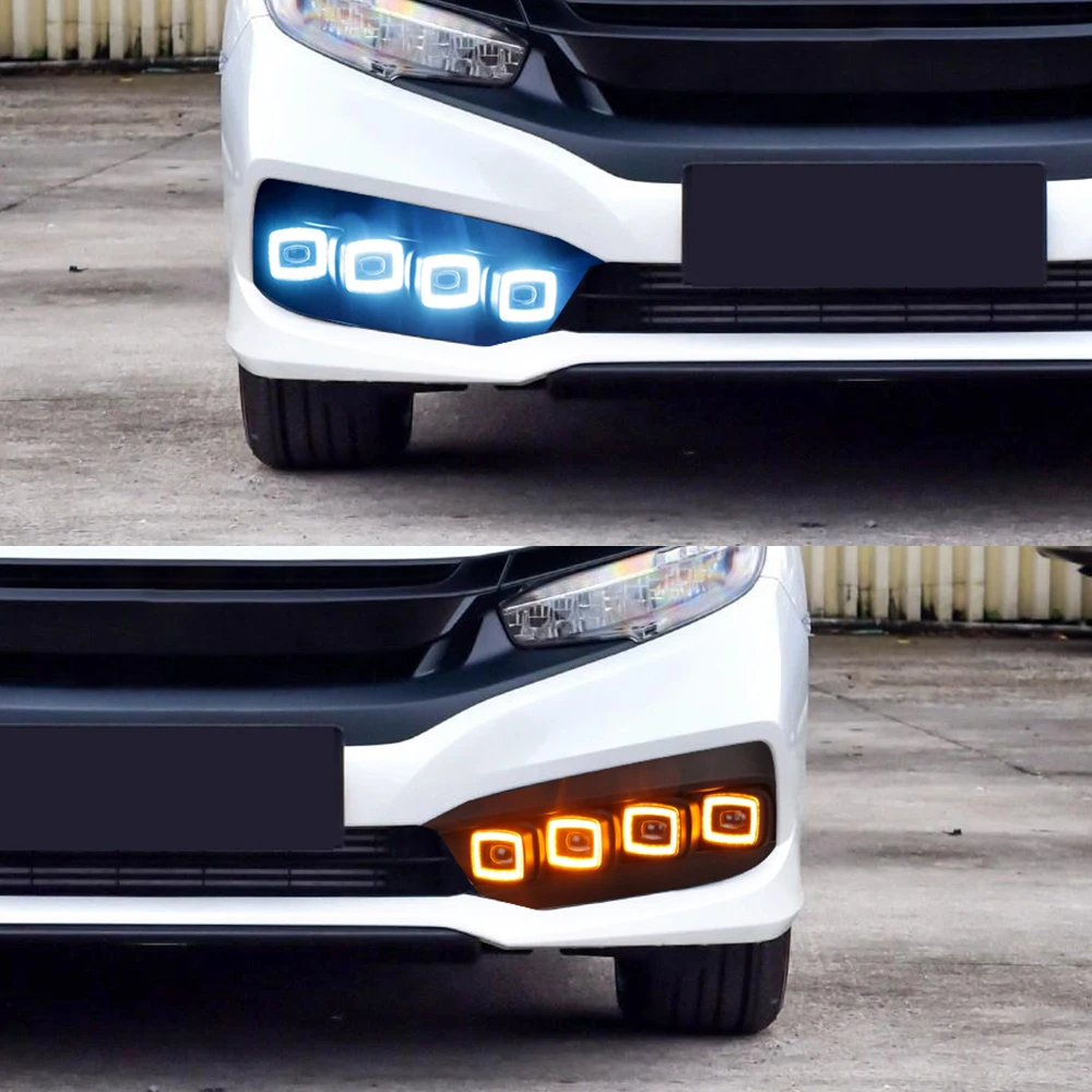 CSCSNL 2 шт. Автомобильный светодиодный DRL Дневной ходовой светильник для Honda Civic Дневной светильник с желтым сигналом поворота ночной синий
