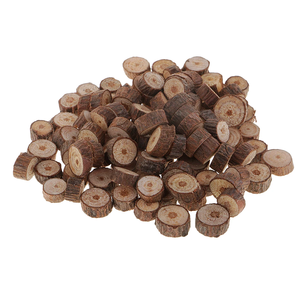 

100 5-10mm Mini Natural Wood Slices Wood Slabs Rustic Tree Bark Slices Discs