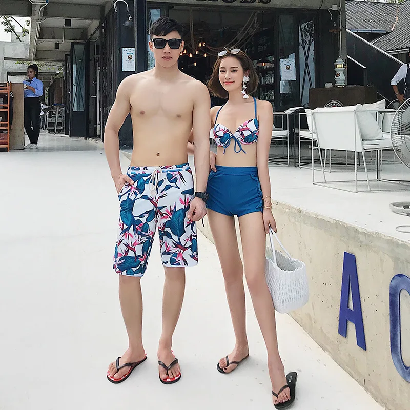

Couples Bathing Suit Women's Three-piece Set Split Type Boxer Bikini Small Bust Underwire Push up Belly Covering Slimming Hot Sp