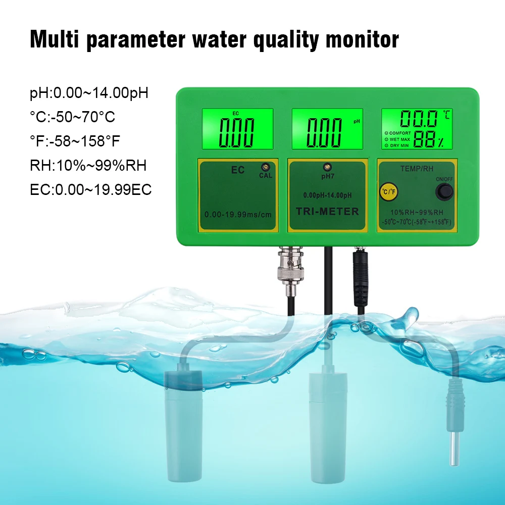 Yieryi 4 в 1 PH TEMP EC RH тестер качества воды монитор PH метр мультипараметрический аквариумный счетчик воды