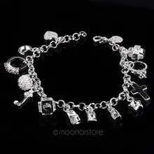 Новое поступление, женские милые кольца с 13 подвесками, сердце, крест, звезда, Посеребренная манжета, браслет, ручная цепочка, модное ювелирное изделие для женщин, подарок