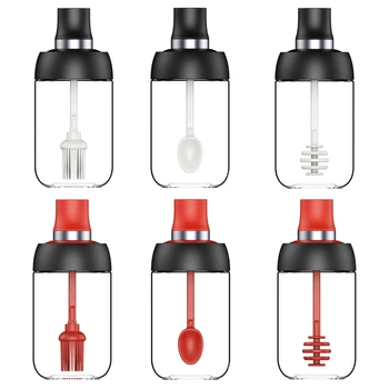 

250ML Pepper Cruet Oil Bottle Spoon Cover Glass Kitchen Moistureproof Honey R9JC